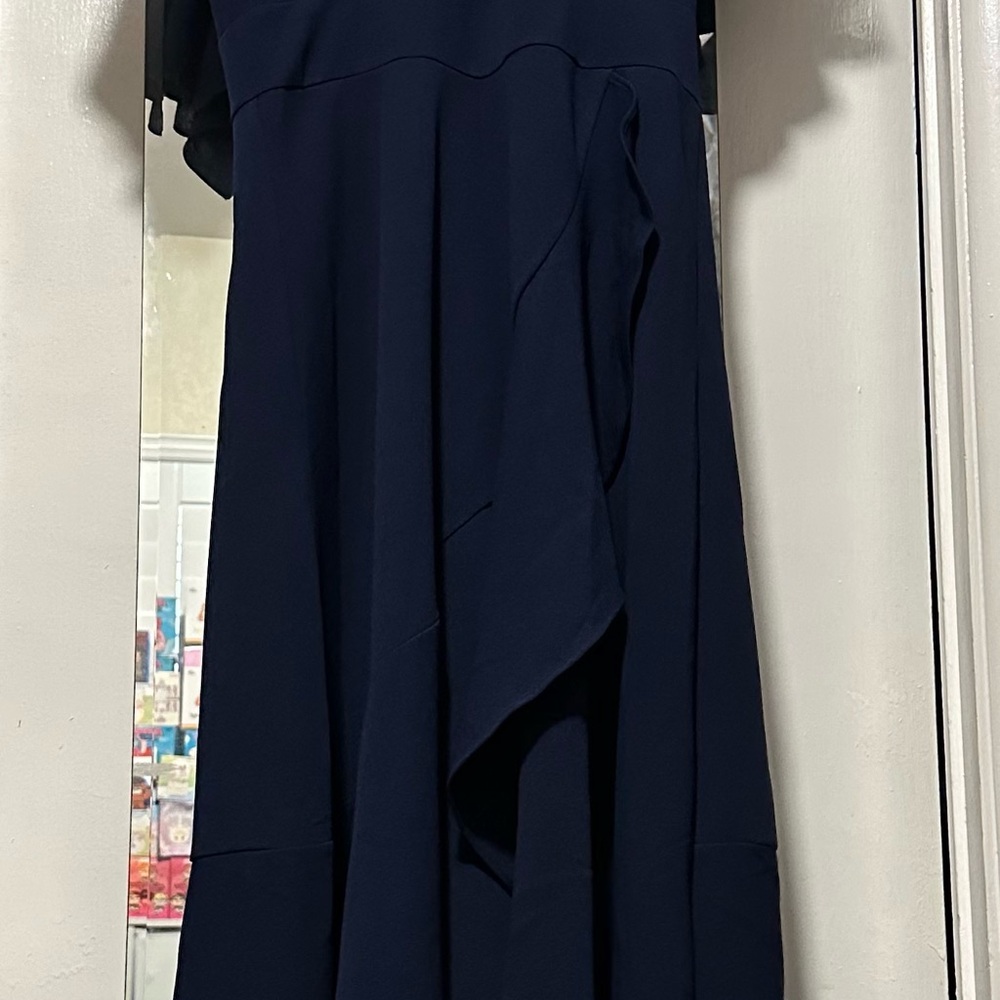 Navy Blue Asymmetrical High Low Sundress for Wedding Guest